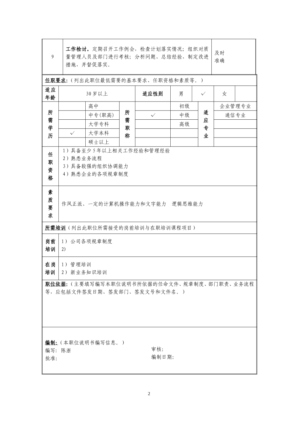 定岗定编与职位说明书-客服部 (2).doc_第2页
