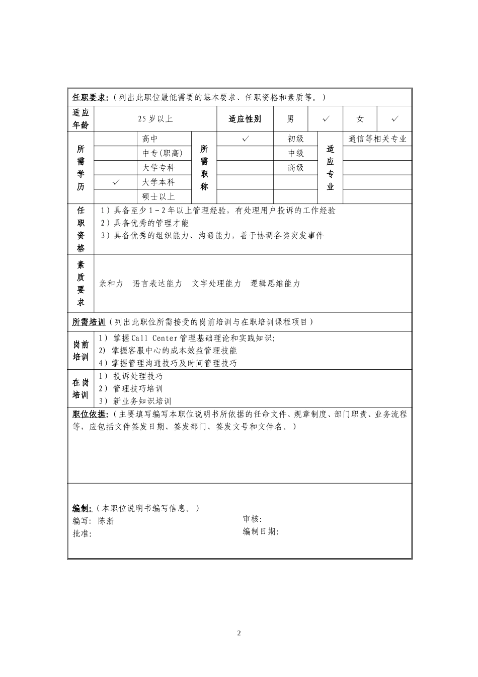 定岗定编与职位说明书-客服部 (4).doc_第2页