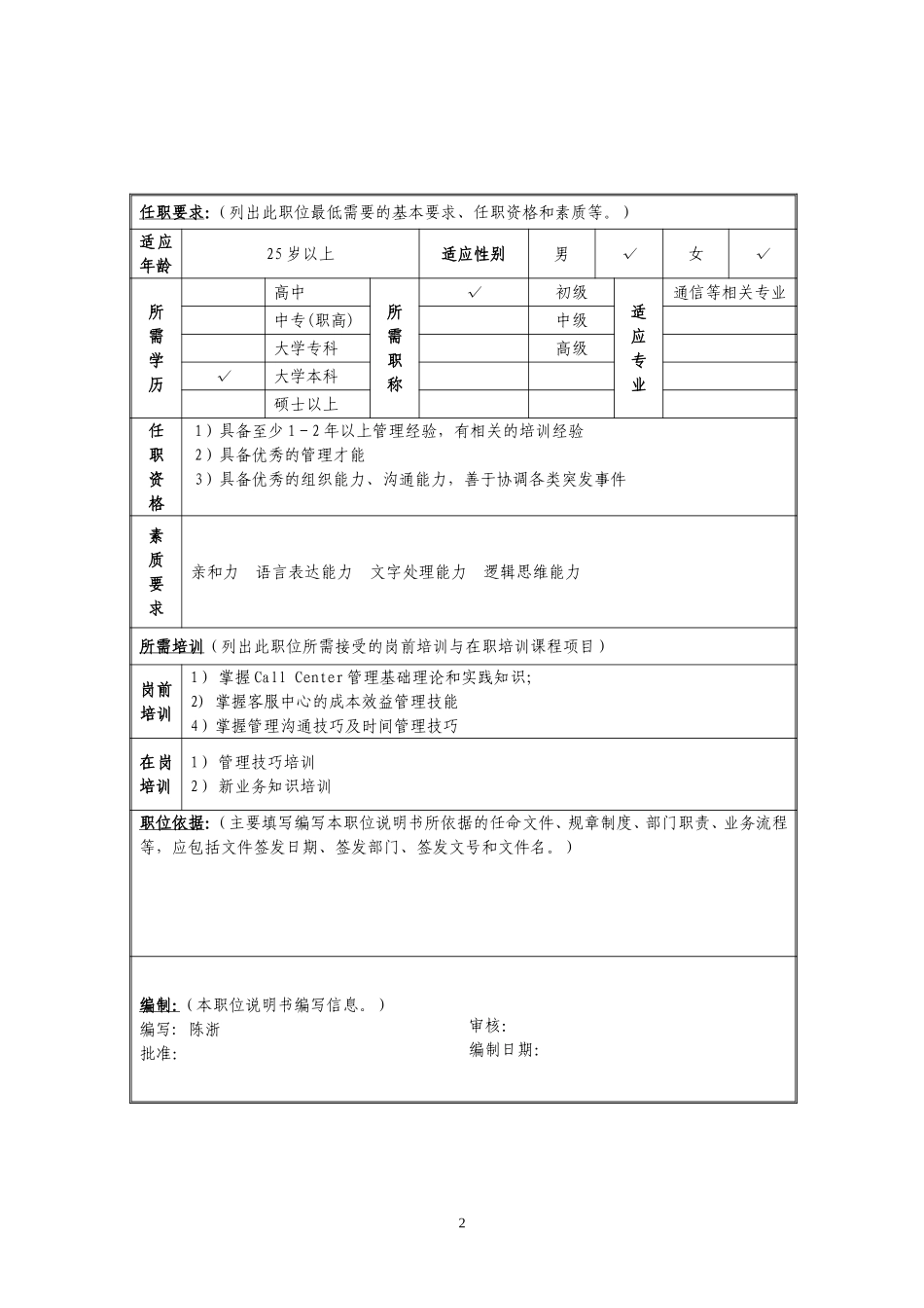 定岗定编与职位说明书-客服部 (5).doc_第2页