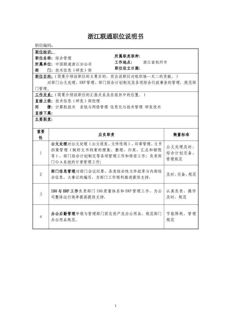 定岗定编与职位说明书-信息技术部 (5).doc_第1页