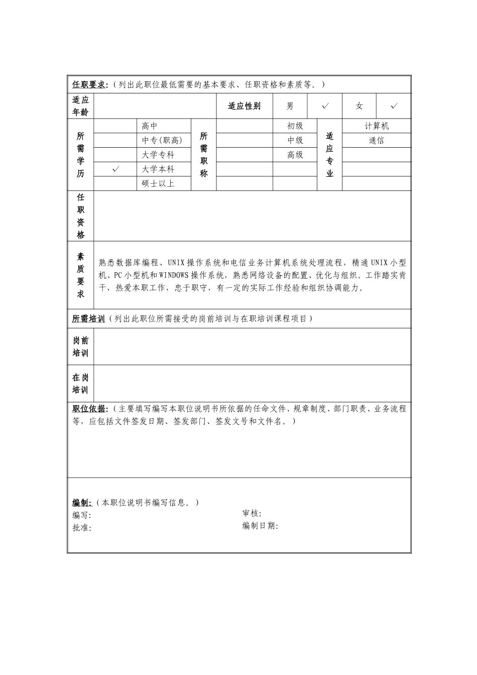 定岗定编与职位说明书-计费计算与信息系统部 (2).doc_第2页