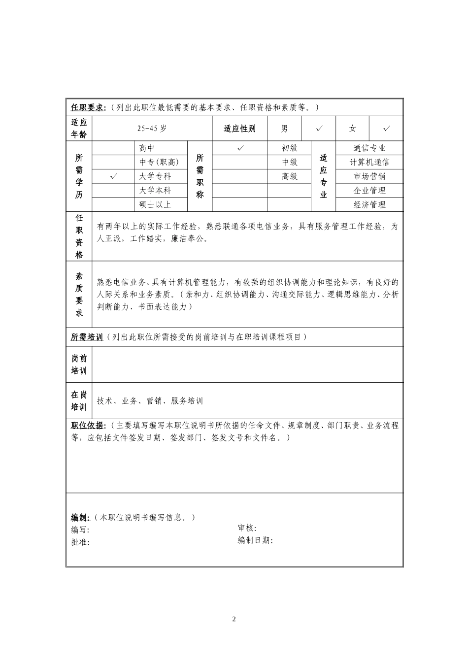 定岗定编与职位说明书-集团客户部 (1).doc_第2页