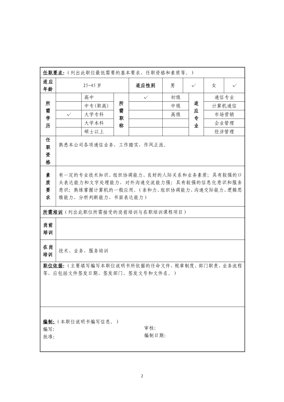 定岗定编与职位说明书-集团客户部 (2).doc_第2页
