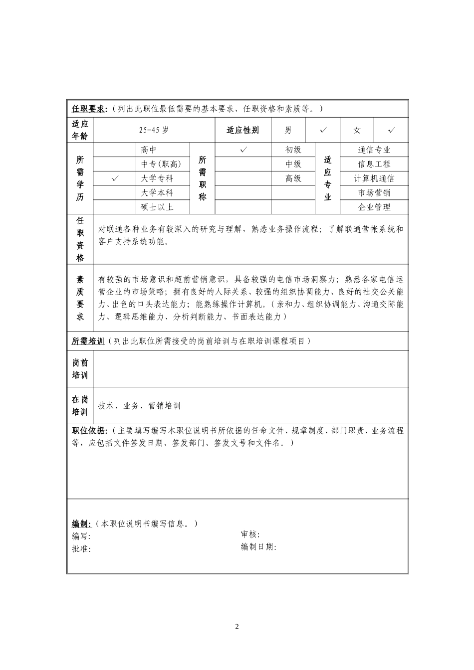 定岗定编与职位说明书-集团客户部 (3).doc_第2页
