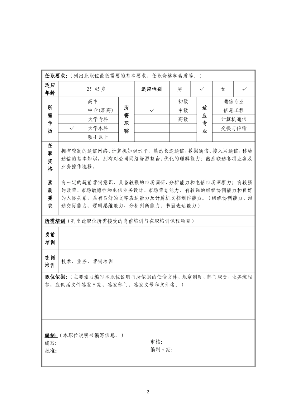 定岗定编与职位说明书-集团客户部 (4).doc_第2页