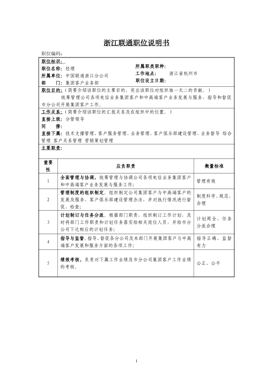 定岗定编与职位说明书-集团客户部 (7).doc_第1页