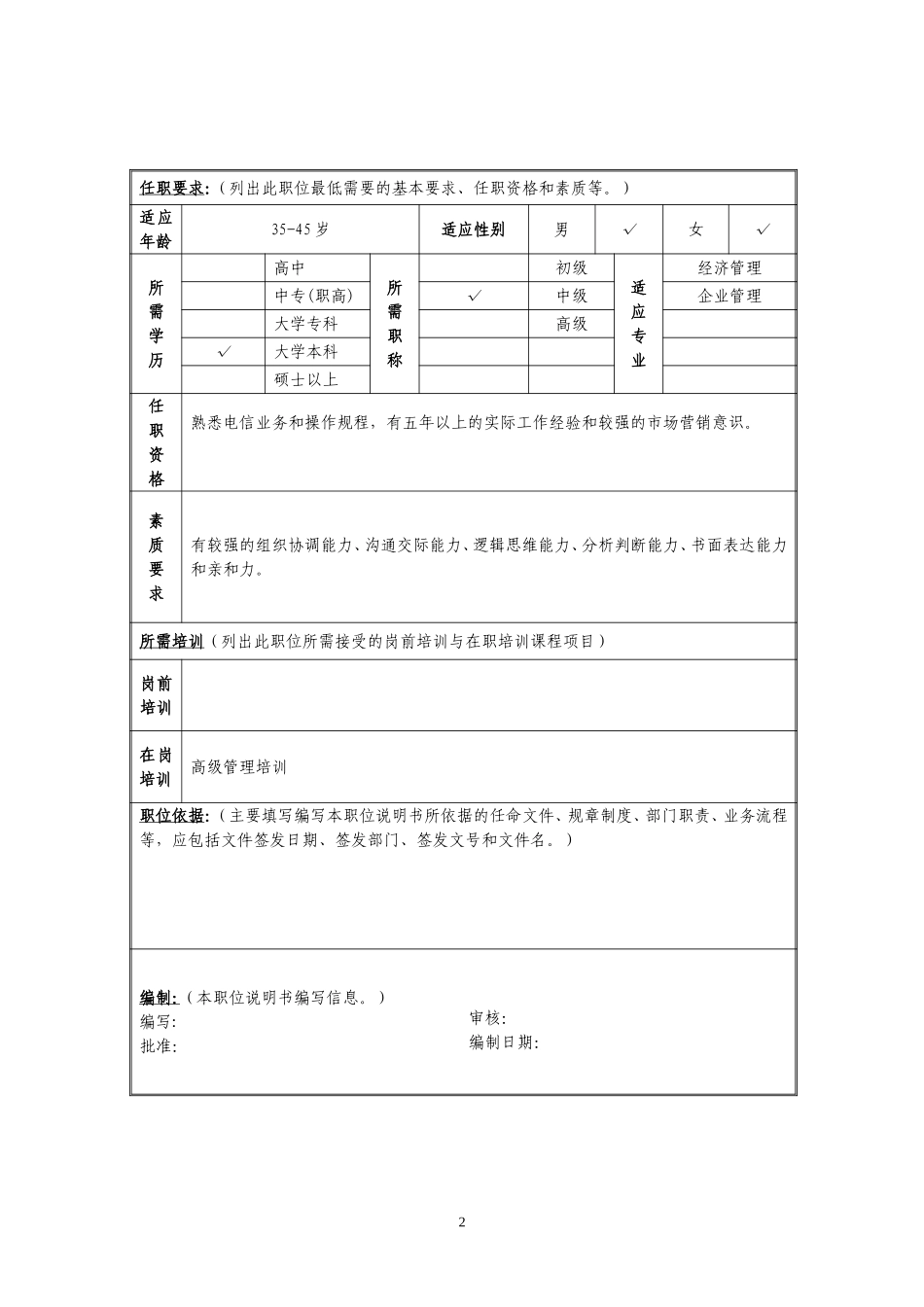 定岗定编与职位说明书-集团客户部 (7).doc_第2页
