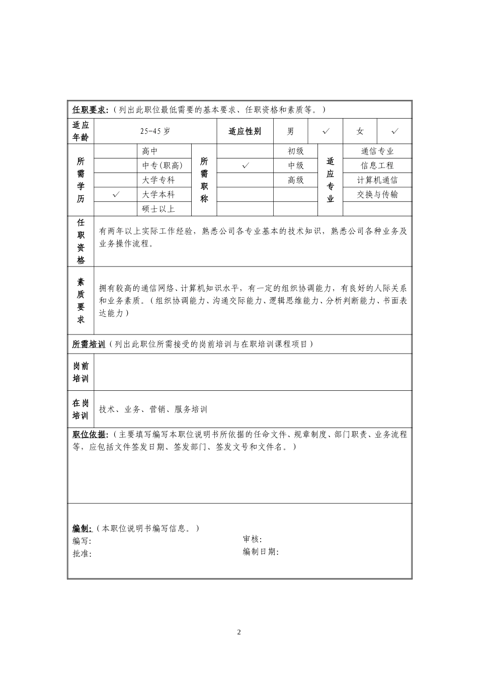定岗定编与职位说明书-集团客户部 (9).doc_第2页