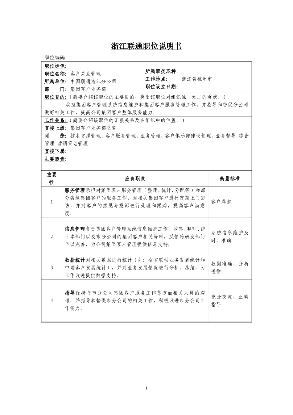 定岗定编与职位说明书-集团客户部 (10).doc_第1页