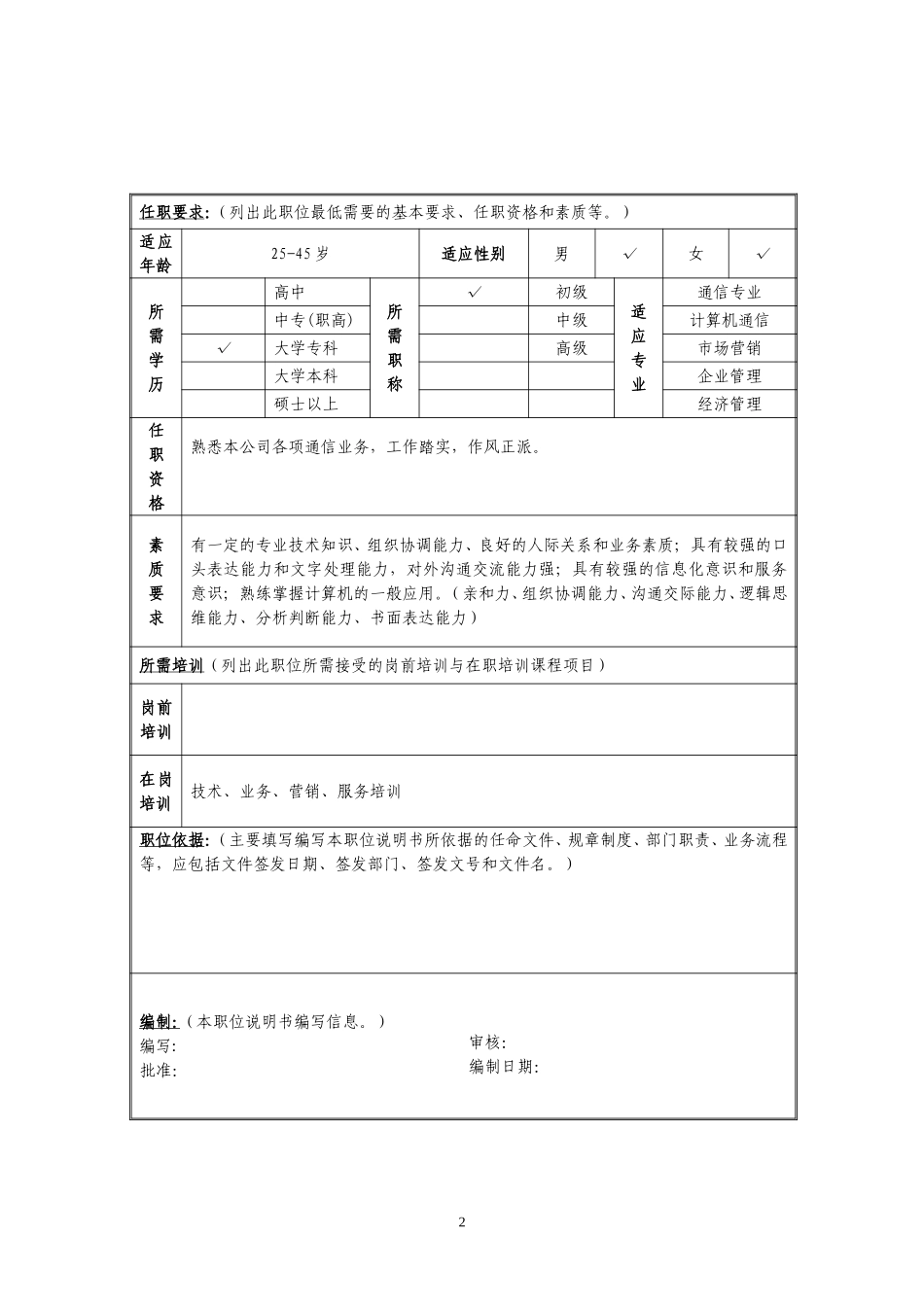 定岗定编与职位说明书-集团客户部 (10).doc_第2页